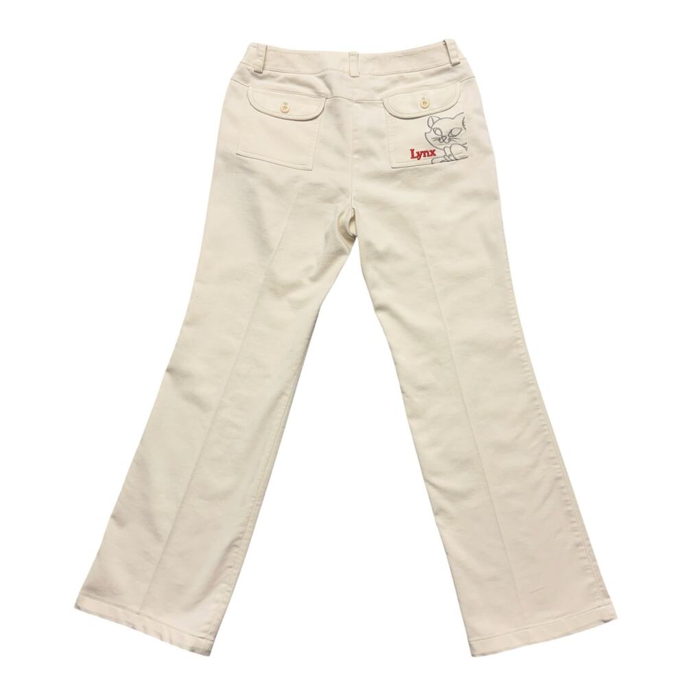 Lynx Golf Collection Pants White Stretch Golf Embroidered Cat Pants Size 70/US 6